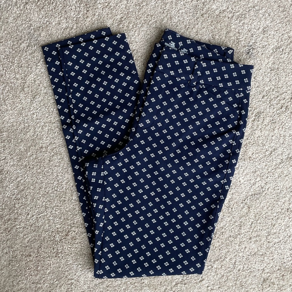 Old Navy Pixie high-rise pants slacks trousers white motif on navy blue NWOT